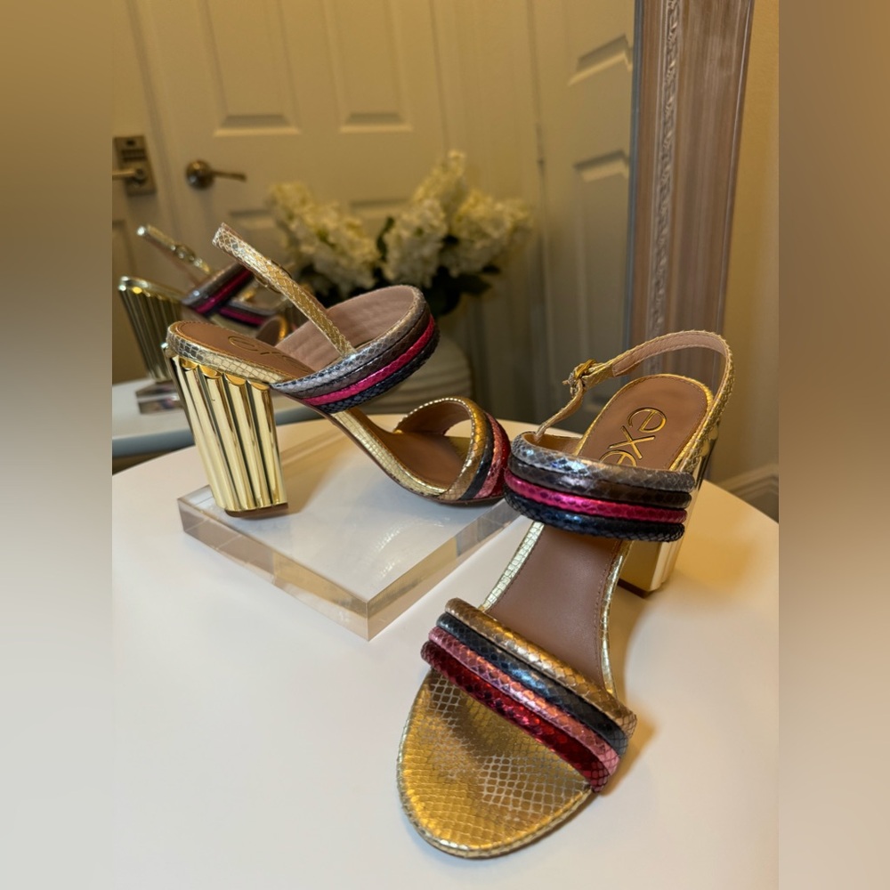Exe Mona 940 Heeled Sandals Size 7 - Gold - Multicolored- Size 38 (US 7.5)